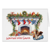 Papillon Hond Wacht op Kerstmis Open haard (Voorkant Horizontaal)