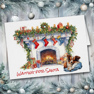 Papillon Hond Wacht op Kerstmis Open haard