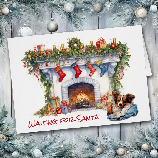 Papillon Hond Wacht op Kerstmis Open haard