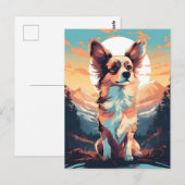 Papillon hond winter bergbos tijdens zonsondergang briefkaart (Voorkant / Achterkant)