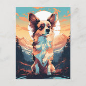 Papillon hond winter bergbos tijdens zonsondergang briefkaart (Voorkant)