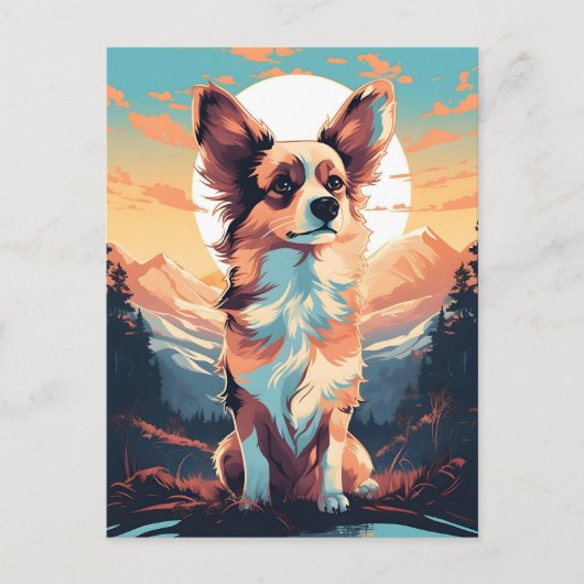Papillon hond winter bergbos tijdens zonsondergang briefkaart (Voorkant)