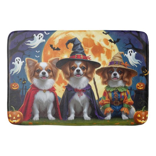 Papillon Honden Pompoen Halloween Grappig Badmat (Voorkant)