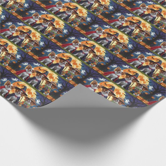 Papillon Honden Pompoen Halloween Grappig Cadeaupapier (Hoek)