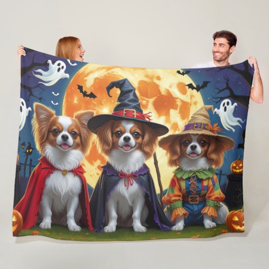 Papillon Honden Pompoen Halloween Grappig Fleece Deken (In situ)