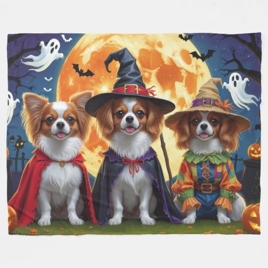 Papillon Honden Pompoen Halloween Grappig Fleece Deken (Voorkant (Horizontaal))