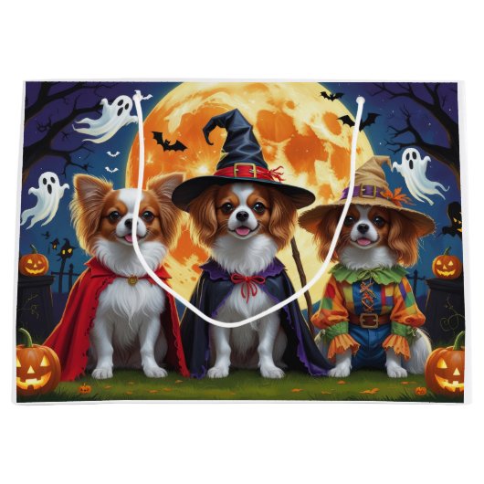 Papillon Honden Pompoen Halloween Grappig Groot Cadeauzakje (Voorkant)