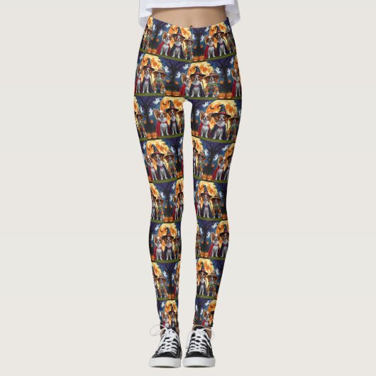 Papillon Honden Pompoen Halloween Grappig Leggings (Voorkant)