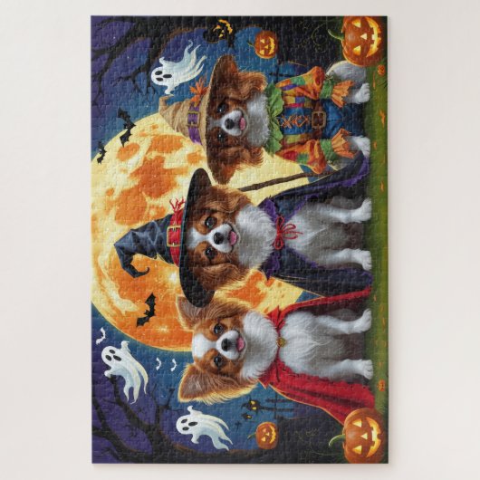 Papillon Honden Pompoen Halloween Grappig Legpuzzel (Verticaal)