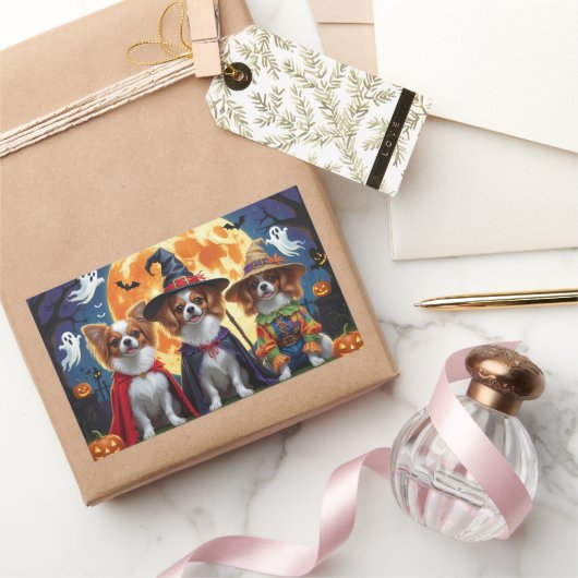 Papillon Honden Pompoen Halloween Grappig Rechthoekige Sticker (Geschenken)