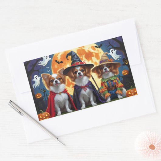 Papillon Honden Pompoen Halloween Grappig Rechthoekige Sticker (Envelop)