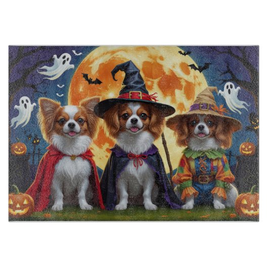 Papillon Honden Pompoen Halloween Grappig Snijplank (Voorkant)