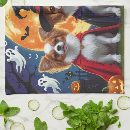 Papillon Honden Pompoen Halloween Grappig Theedoek (Gevouwen)