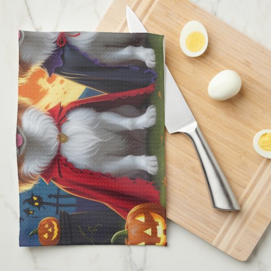 Papillon Honden Pompoen Halloween Grappig Theedoek (Quarter Fold)