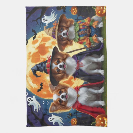Papillon Honden Pompoen Halloween Grappig Theedoek (Verticaal)