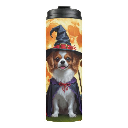 Papillon Honden Pompoen Halloween Grappig Thermosbeker (Voorkant)