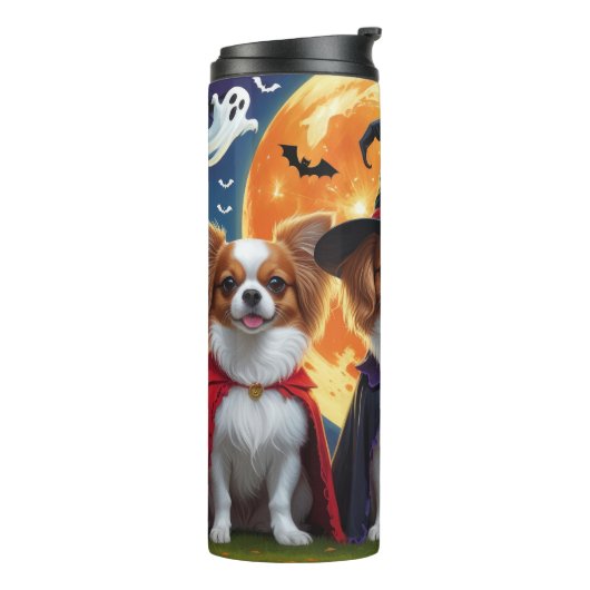 Papillon Honden Pompoen Halloween Grappig Thermosbeker (Gedraaid links)