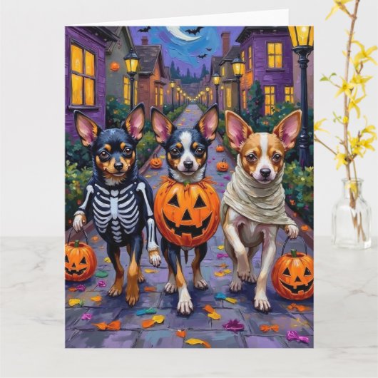 Papillon Honden Trick-or-Treating Halloween Kostuu Kaart (Gele Bloem)