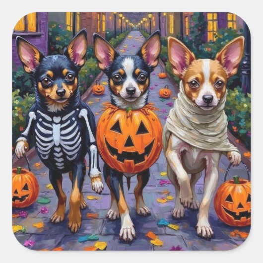 Papillon Honden Trick-or-Treating Halloween Kostuu Vierkante Sticker (Voorkant)