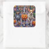 Papillon Honden Trick-or-Treating Halloween Kostuu Vierkante Sticker (Tas)