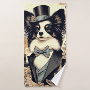 Papillon hondenillustratie Badhanddoek