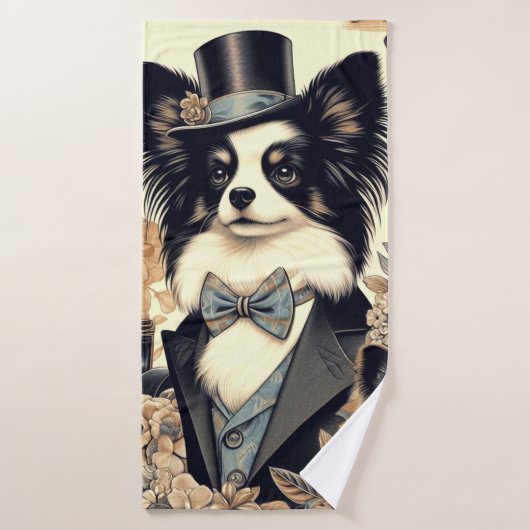  Papillon hondenillustratie Badhanddoek (Badhanddoek)