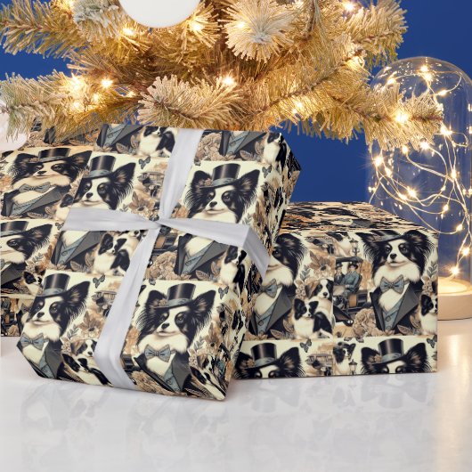 Papillon hondenillustratie Cadeaupapier (Feestdagen)