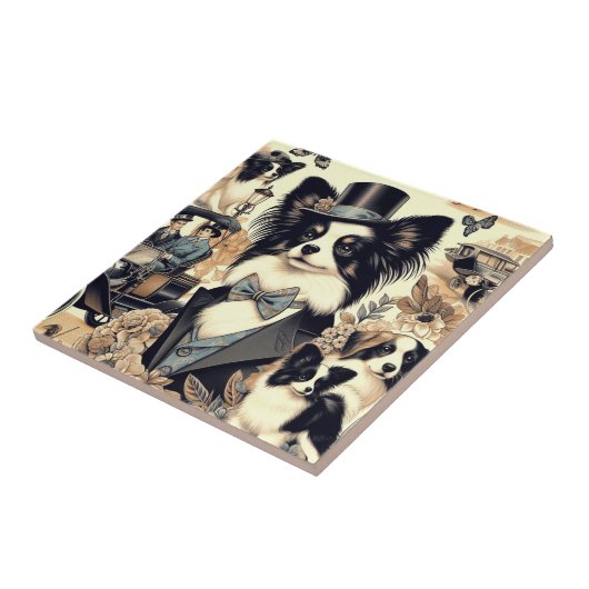 Papillon hondenillustratie Tegeltje (Zijkant)