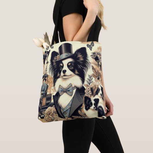  Papillon hondenillustratie Tote Bag (Dichtbij)