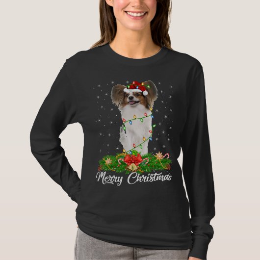Papillon Hondenliefhebber Matching Santa Hat Papil T-shirt (Voorkant)