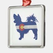 Papillon Hondenras Colorado Flag Silhouette Metalen Ornament (Links)