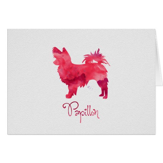Papillon Hondenras Red Waterverf Silhouette Card (Voorkant Horizontaal)
