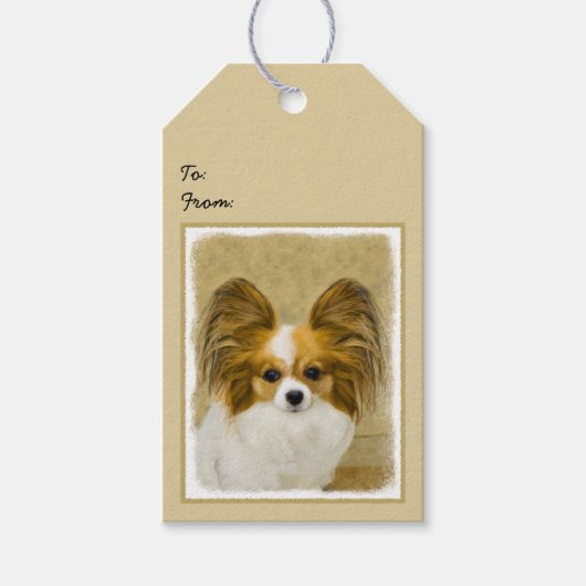 Papillon (Hound Tri) schilderen - Oorspronkelijke Cadeaulabel (Voorkant)