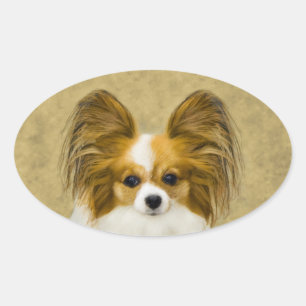 Papillon (Hound Tri) schilderen - Oorspronkelijke  Ovale Sticker