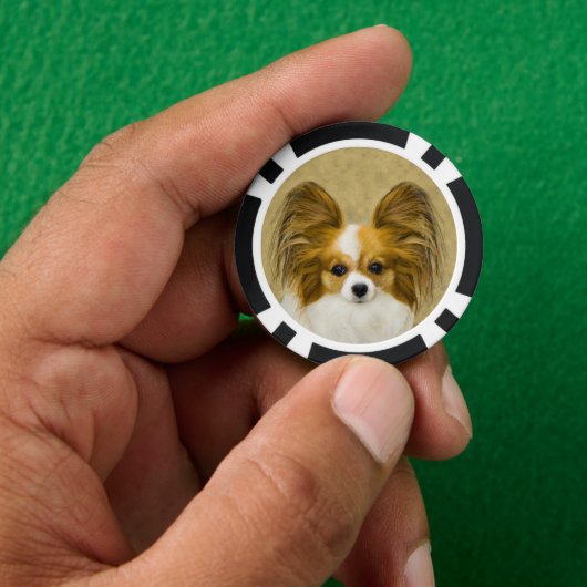 Papillon (Hound Tri) schilderen - Oorspronkelijke Poker Chips (Hand)