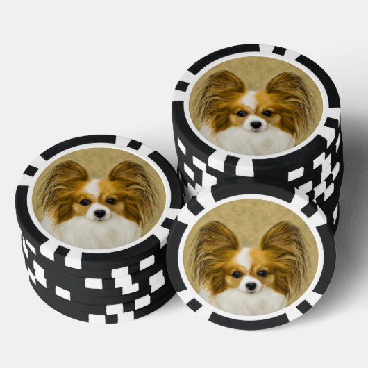 Papillon (Hound Tri) schilderen - Oorspronkelijke  Poker Chips (Opstapeling)