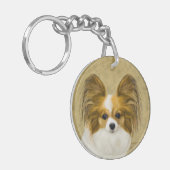Papillon (Hound Tri) schilderen - Oorspronkelijke  Sleutelhanger (Voorkant Links)