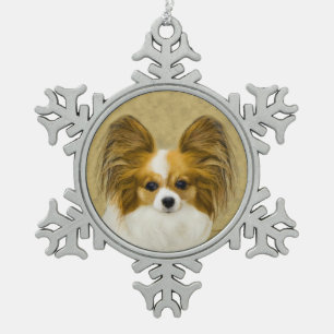 Papillon (Hound Tri) schilderen - Oorspronkelijke Tin Sneeuwvlok Ornament