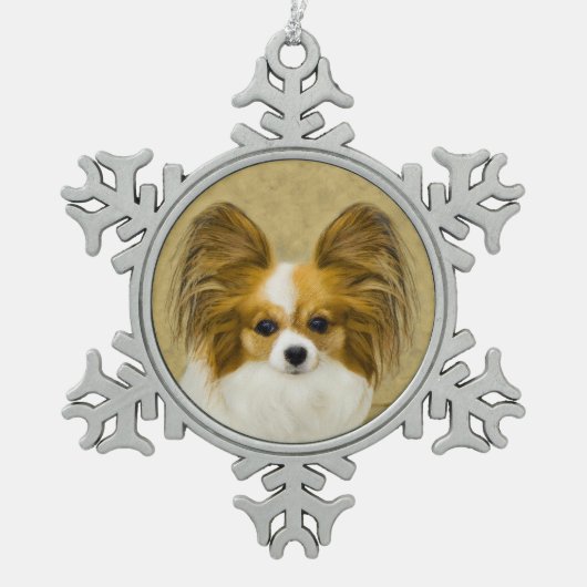 Papillon (Hound Tri) schilderen - Oorspronkelijke  Tin Sneeuwvlok Ornament (Voorkant)