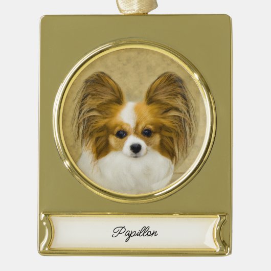Papillon (Hound Tri) schilderen - Oorspronkelijke  Verguld Banner Ornament (Voorkant)