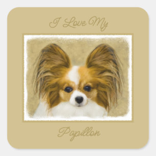 Papillon (Hound Tri) schilderen - Oorspronkelijke  Vierkante Sticker
