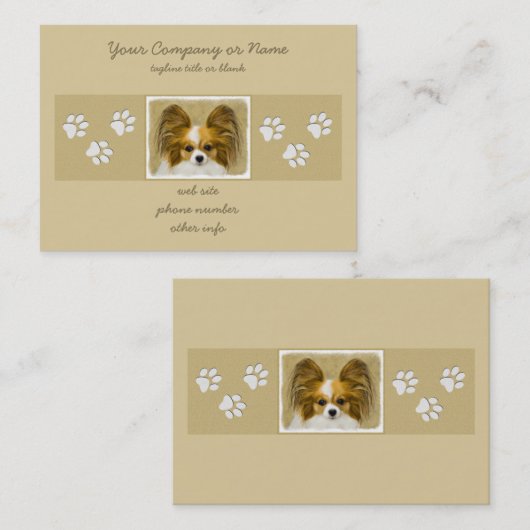 Papillon (Hound Tri) schilderen - Oorspronkelijke  Visitekaartje (Voorkant / Achterkant)