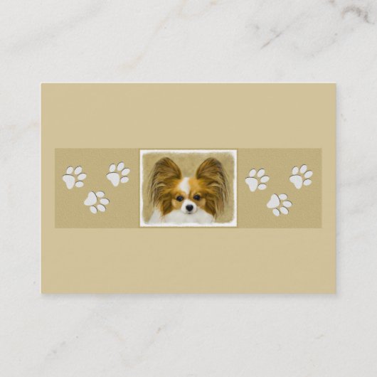 Papillon (Hound Tri) schilderen - Oorspronkelijke  Visitekaartje (Achterkant)