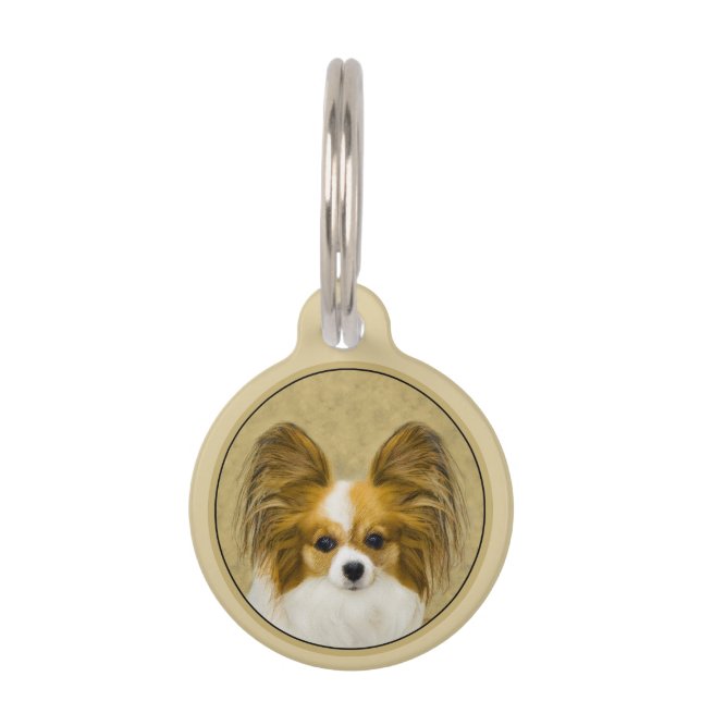 Papillon (Hound Tri) Schilderij - Originele Honden Huisdierpenning (Voorkant)