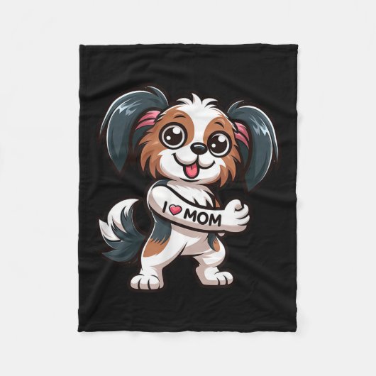 Papillon I Love Mom Funny Dog Tattoo Fleece Deken (Voorkant)