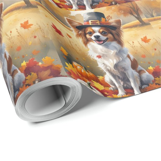 Papillon in de herfst verlaat de Thanksgiving kuns Cadeaupapier (Rol Hoek)