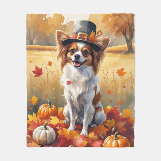Papillon in de herfst verlaat de Thanksgiving kuns Fleece Deken (Voorkant)