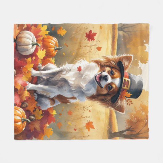 Papillon in de herfst verlaat de Thanksgiving kuns Fleece Deken (Voorkant (Horizontaal))