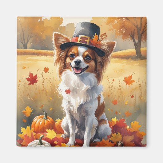 Papillon in de herfst verlaat de Thanksgiving kuns Magneet (Voorkant)