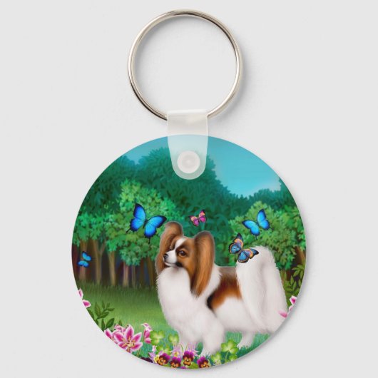 Papillon in de tuin sleutelhanger (Voorkant)